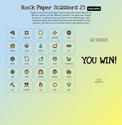 Rock Paper Scissors 25 options
